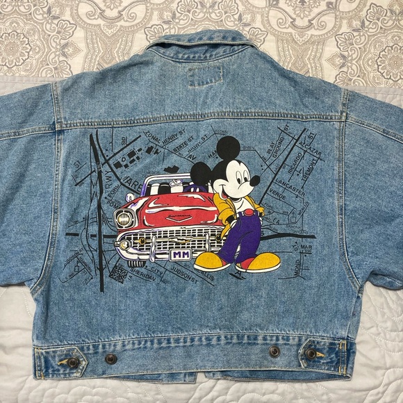 Vintage JEAN JACKET Mickey Mouse by Jerry Leigh cropped blue denim Childs sz Lrg